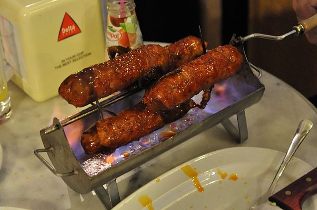 Chouriço assado, Portuguese Food, Portuguese cuisine, traditional Portuguese food, food in Portugal, Portuguese dishes