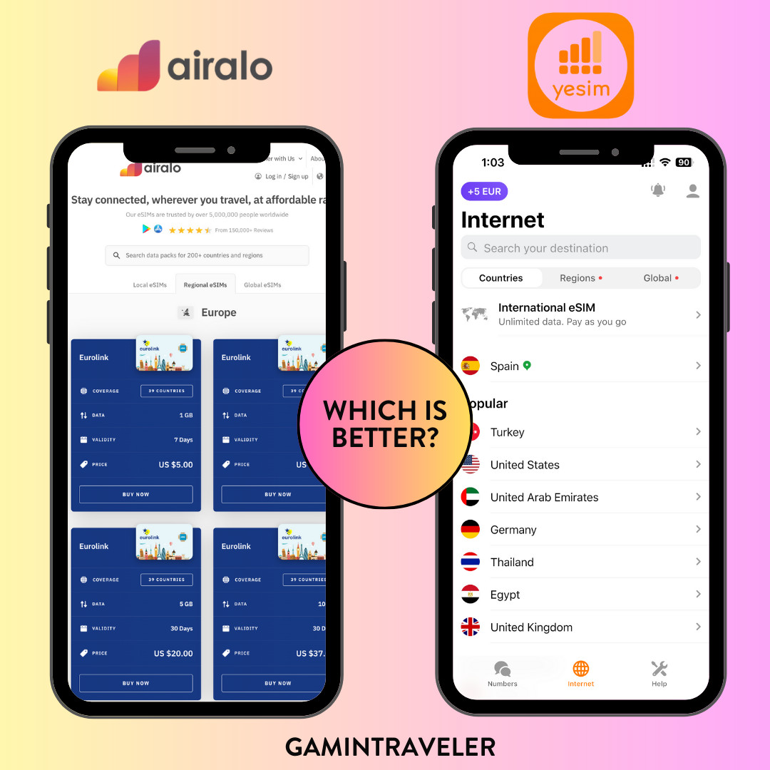 Comparing Yesim vs Airalo - Which is Better? 1 yesim vs airalo, yesim or airalo